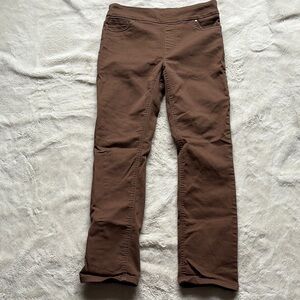 Up! Pants Brown Slim Fit Stretch Trousers | 69% Cotton | Pull-On Mid Rise Pants